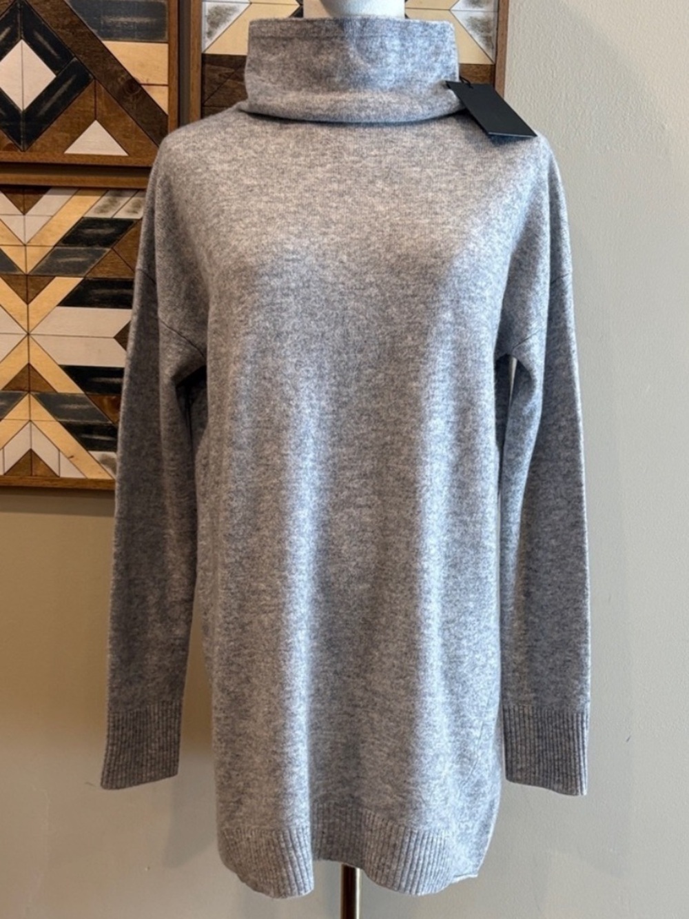NAADAM Cashmere Umbria High Neck Tunic Pullover Mock Neck Cement Grey XS NWT